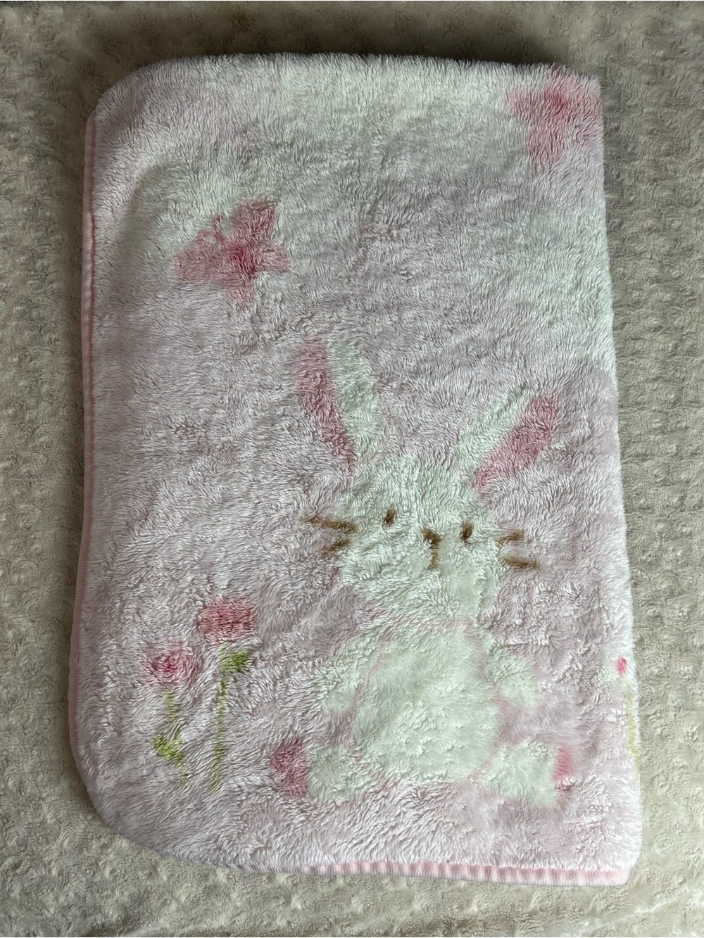 Vintage Carter's Pink White Bunny Rabbit Baby Blanket Throw Butterfly Flower